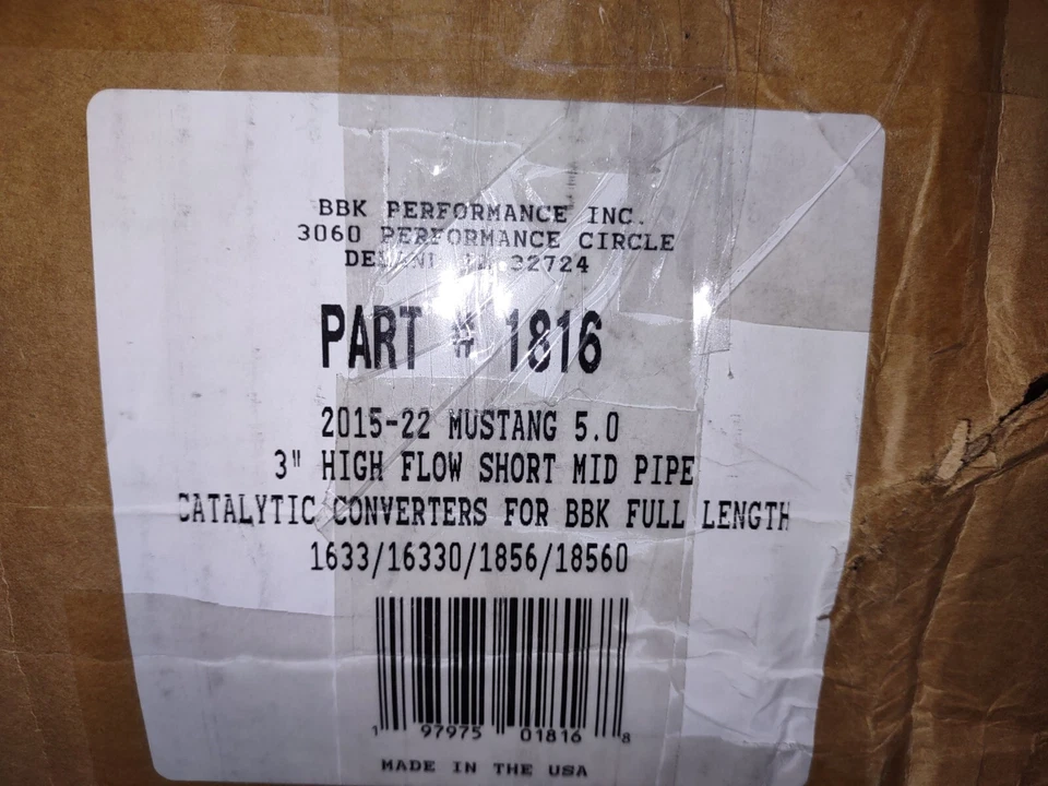 BBK  Catalytic converter 1816 2015-2023 Fits Ford MUSTANG GT 3" SHORT MID PIPE Foto 2 de 3