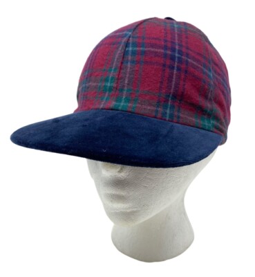 GAP Unisex Plaid Hat Navy Blue Green Red Size S/M - Velvet Visor - Elastic Band