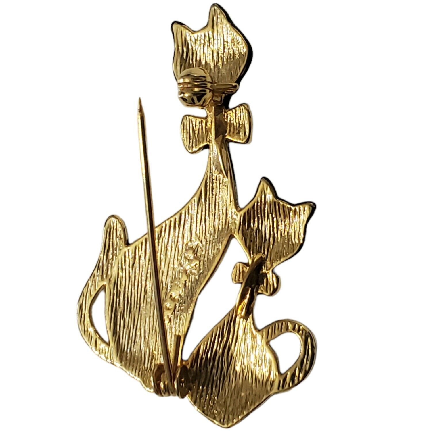 VTG Mom & Kitten Siamese Cat Brooch Black Gold Bo… - image 4