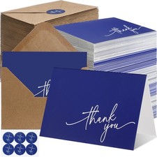 200 Thank You Cards Blank Kraft Envelopes Stickers Navy Blue 3.5x5 Inch Bulk Not