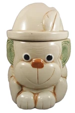 Vintage Mount Clemens Pottery Monkey Ceramic Cookie Jar Feather Hat MINT 🎁