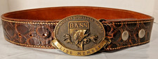 Bass Anglers Sportsman Society Life Member Belt Buckle Brass W/ Leather Belt 38"
