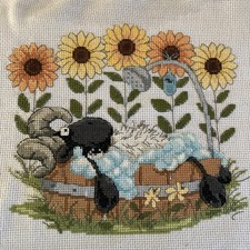 Vintage Hand Embroidered Stitched Comical Picture Ram in bath