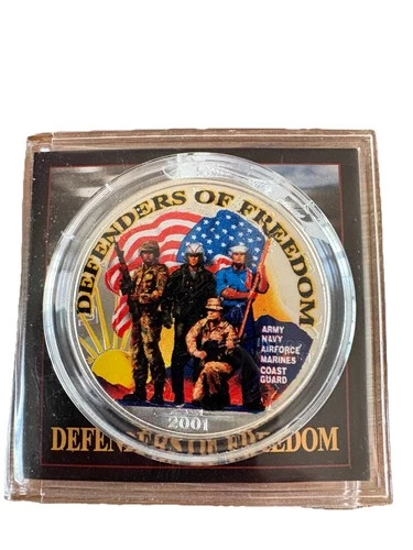 2001 Genuine Unc American Silver Eagle Colorized "Defenders Of Freedom" 1 oz COA
