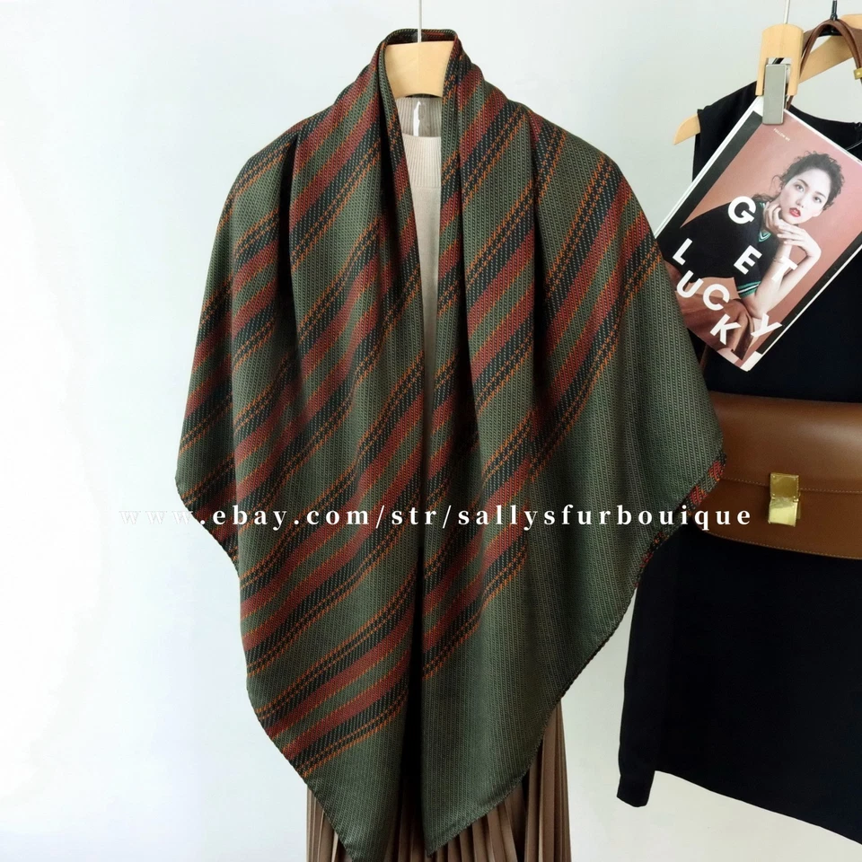 Sallys Boutique 70% Cachemira 30% Seda Envolvente Bufanda Rayas Estampado 2 Rostros Chal 53" Foto 3 de 4