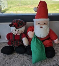 Vintage 1990 Santa  Mrs Claus Parachute Nylon Stuffed Animal Set Christmas