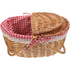  Picnic Baskets Supplies for Outdoor Woven Hamper with Lid Wicker