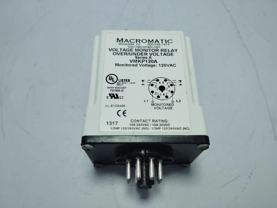 Macromatic Series A VMKP120A Voltage Monitoring Relay 120V AC - Image 2 of 4