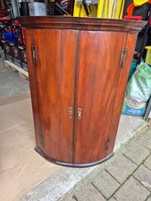 Georgian Oak Bow Front Corner Cupboard - Antique Hanging Wall/Bathroom Cabinet