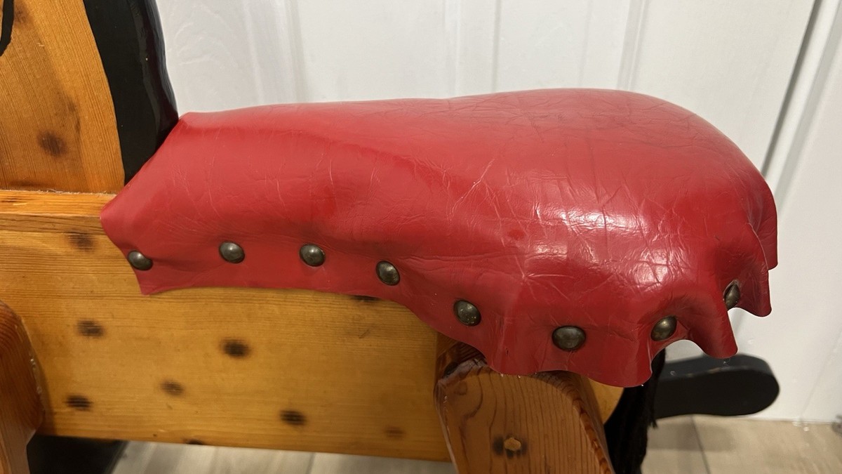 Vintage 25” Solid Wood Rocking Horse – Hand-Painted Toy with Red