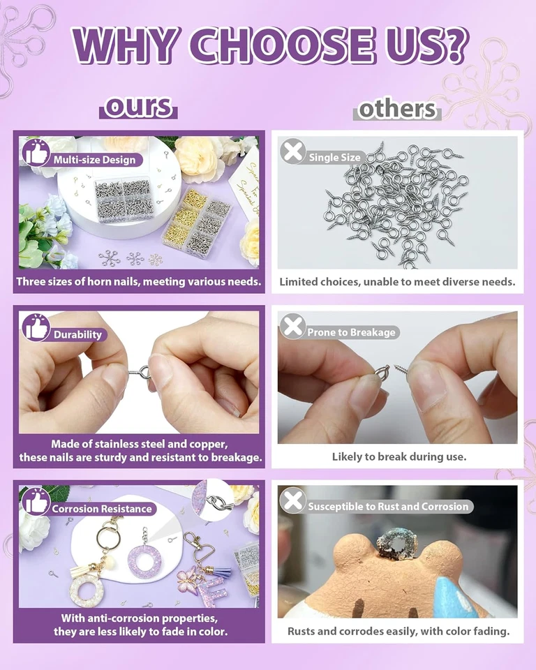 320Pcs Copper Silver Small Screw Eye Pins for Jewelry Making & DIY Crafts, Mini - Imagem 3 de 4