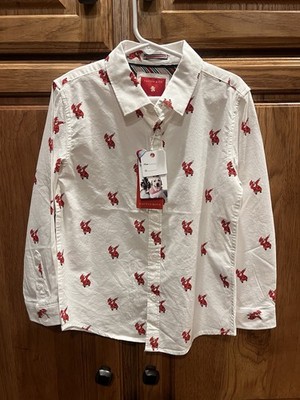 Cactus Boys White Red Santa Claus Christmas Button-Up Shirt Boys Size 5-6