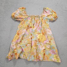 Show Me Your Mumu Dress Womens Medium Yellow Floral Annalynne Mini Puff Sleeve