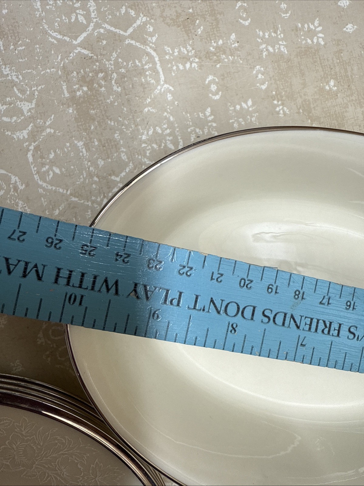 Lenox Moonspun Table Setting For 4 Platinum Silver Rim Ivory Cream VTG