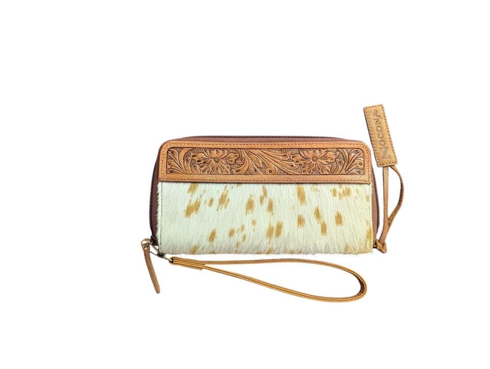 Hermosa Cartera Nocona Cuero de Vaca Marrón Y Blanco Ocultar Y Llevar Y... Foto 2 de 4