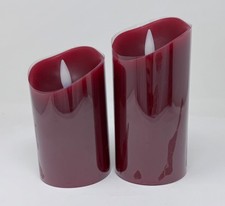 Set of 2 Flameless Flicker LED Pillar Wax Candles with Remote 5" 6" Burgundy Red
