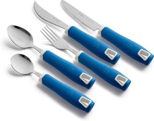 Adaptive Utensils Non Weighted Non Slip Handles Stainless Steel Blue 5 Piece Set