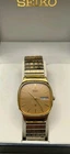 Vintage Seiko SQ Watch - Daydate Rectangle Dial -gold Tone- 7123-5100 - Working