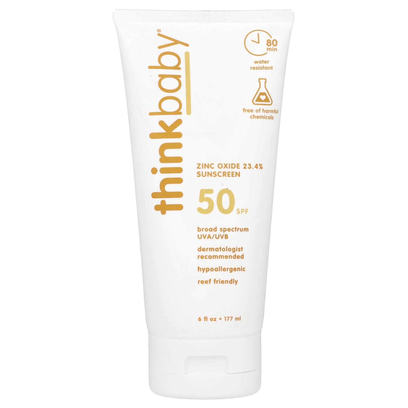Think Thinkbaby Sunscreen SPF 50 6 жидких унций 177 мл Не содержит BPA, не тестировался на