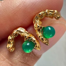 925 Sterling Silver Earrings 3mm Natural Emerald Gemstone Gold Mountain Green