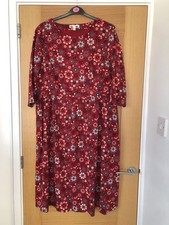 Seasalt Womens Midi Dress Red Folksy Floral Dahlia Forestry ¾ Sleeves Zip Pocket
