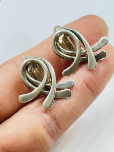 Large vintage silver clip on earrings