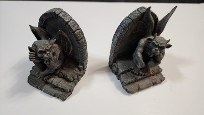 Summit Collection Thinkers Gargoyles Resin Bookend Set Pair Dark Gray Chip