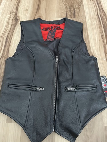 Z1R Black Leather Motorcycle Riding Conceal Carry Vest Womens Large