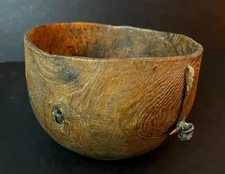 ANTIQUE BURLWOOD BOWL Primitive Native American Hand-Made Tribal Folk Art