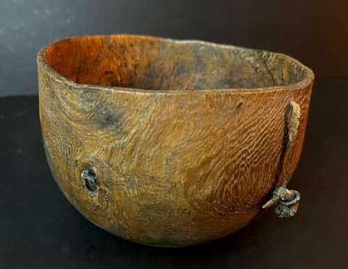 ANTIQUE BURLWOOD BOWL Primitive Native American Hand-Made Tribal Folk Art