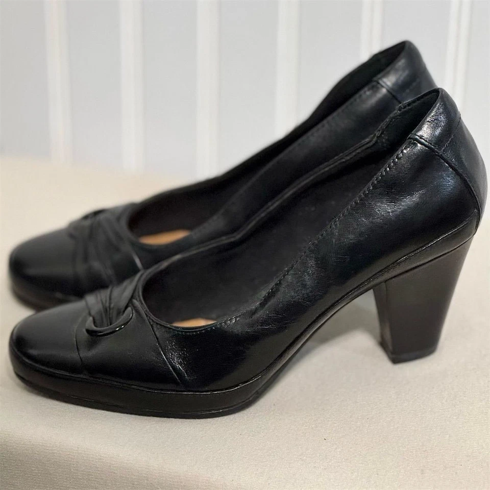 Женские туфли-лодочки Clarks Artisan размер 6,5 M черный кожаный узел детали комфортные каблуки - Изображение 2 из 4