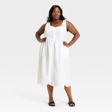 Women's Sleeveless Button-Up Midi A-Line Dress - Universal Thread White 4X