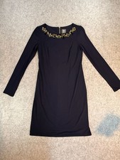 Vince Camuto Navy Long Sleeve Jewel Neck Embellished Sheath Dress Size 4