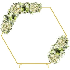 7.2FT Hexagon Wedding Arch, Metal Arch Backdrop Stand for Wedding Party Gold