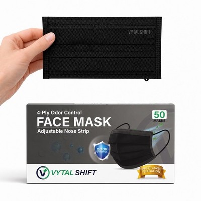 ODOR Control Activated Carbon Face Mask - Smell Blocking - 50 Count - Black