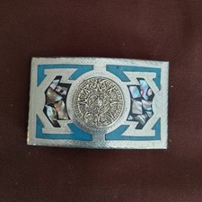 VINTAGE AZTEC SUN DIAL BELT BUCKLE