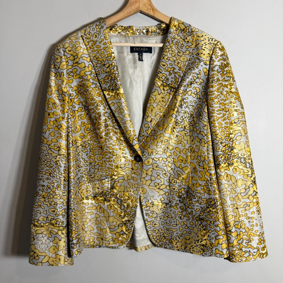 Chaqueta Blazer Para Mujer Escada Binchen Seda Estampado Leopardo 46 Antracita Diseñador Foto 4 de 4