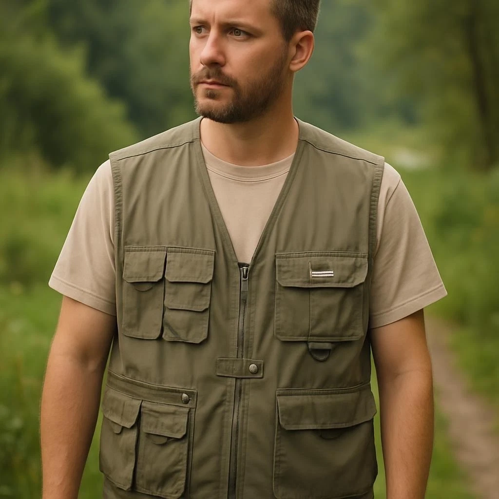 Weekender Travel Vest in Olive Green Fishing Vest Size M