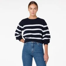 A.P.C. Lizzy Striped Woollen Jumper Crewneck Pullover Sweater Navy White XS