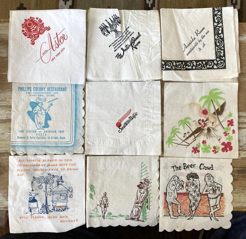 Vintage assorted bar paper cocktail napkins gag restaurant railroad Hawaii golf