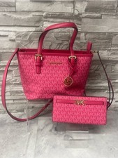 Michael Kors Small Signature Logo Tote & Wallet Set Electric Pink