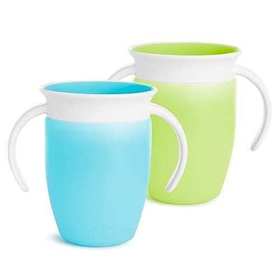 Munchkin Sippy Cup for 6 Month Old & Up, Spill Proof Miracle, 2 Pack, Blue/Green