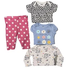 Set Of 4 ALL GERBER 100% Cotton Pants Shirts Girls 0-3M EUC 3M Newborn Colorful
