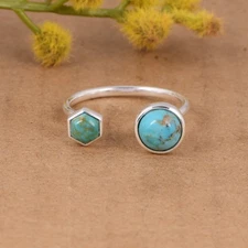 925 Sterling Silver Double Kingman Turquoise Ring Gemstone Jewelry Gift For Her