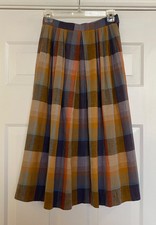 Christian Dior VTG Plaid Pleated Skirt S Cotton/Linen Pockets A-line Midi