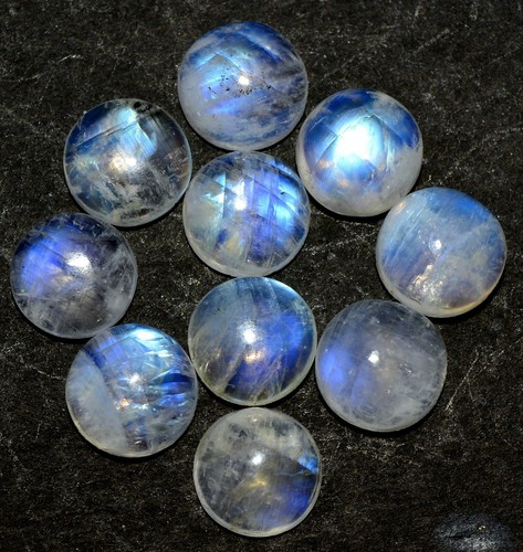 10 mm Natural Rainbow Moonstone Round Cabochon Lot 10 Pcs Unheated Loose Gems - Picture 2 of 5