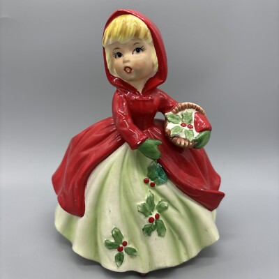 Vintage INARCO Japan Little Red Riding Hood Christmas Planter 8  Shopper Girl
