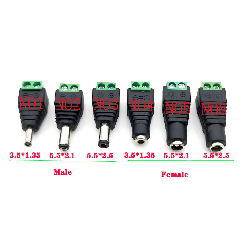DC Power 5.5 × 2.5 mm 2.1 1.35 × 3.5 DC Plug Adapter Wire Male Female ...