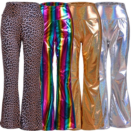 Flares Trousers Festival 70s Rainbow Gold Silver Sequin Metallic Fancy Dress - Picture 1 of 6