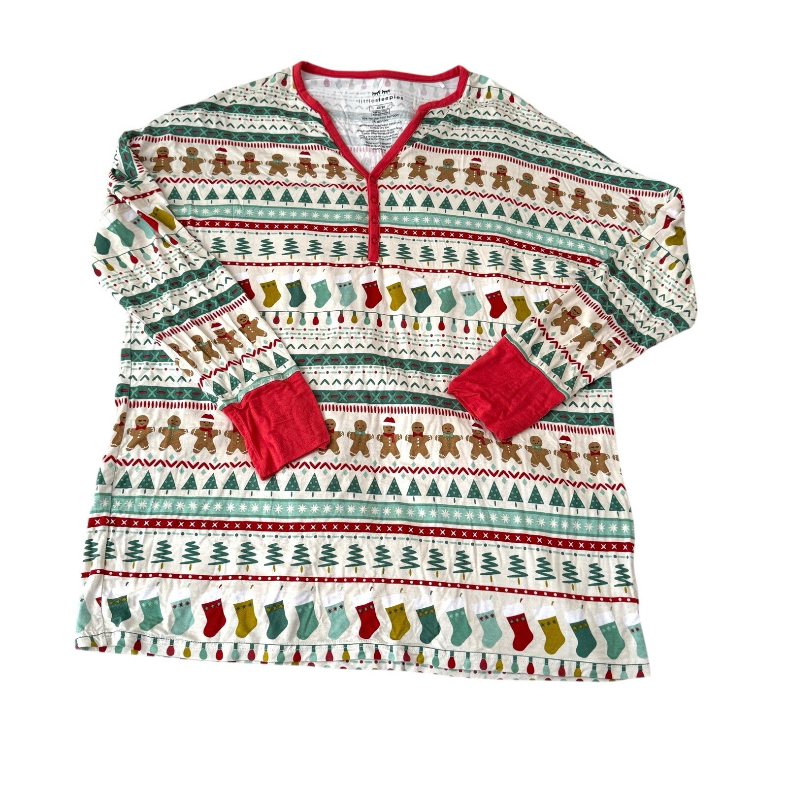 Little Sleepies Women’s Pajama Top Size Large Fair Isle Christmas Long Sleeve